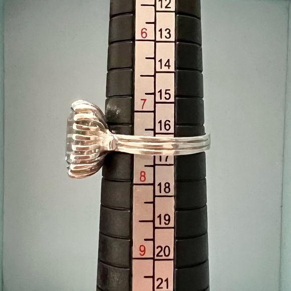 Sky blue topaz. Sterling Silver. Unique style setting. Size 7.5. - Picture 5 of 5